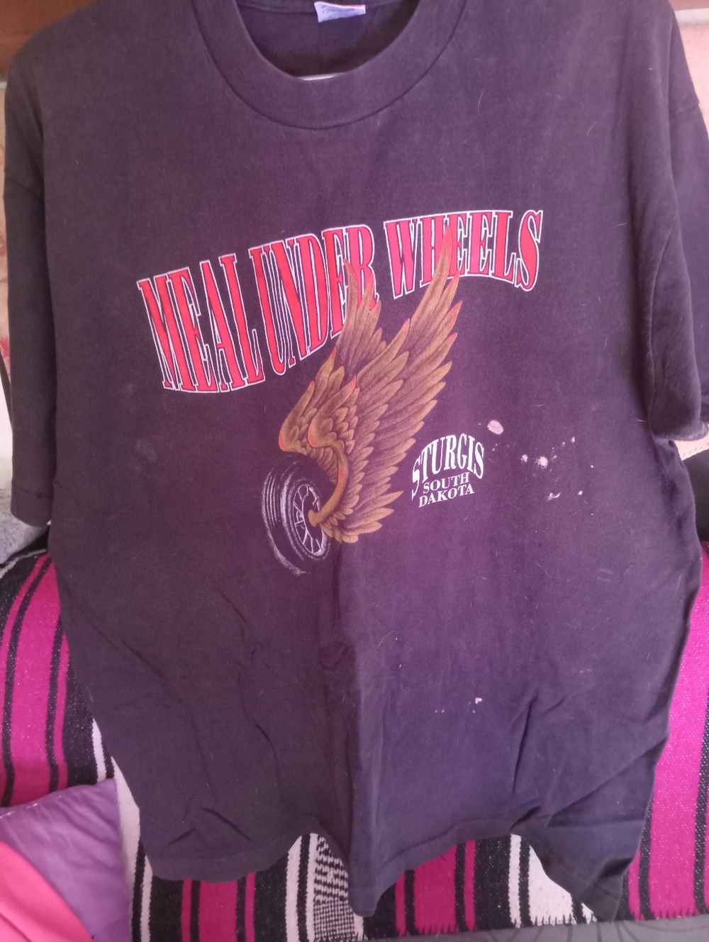 Sturgis Vintage Black 'Meal Under Wheels' Graphic Tee with Winged Wheel